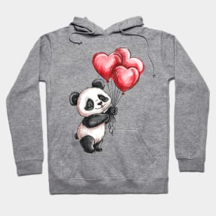 Valentine Panda Bear Holding Heart Shaped Balloons Hoodie